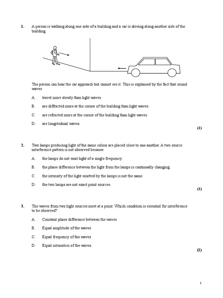 Diffraction And Interference Multiple Choice Questions | PDF ...