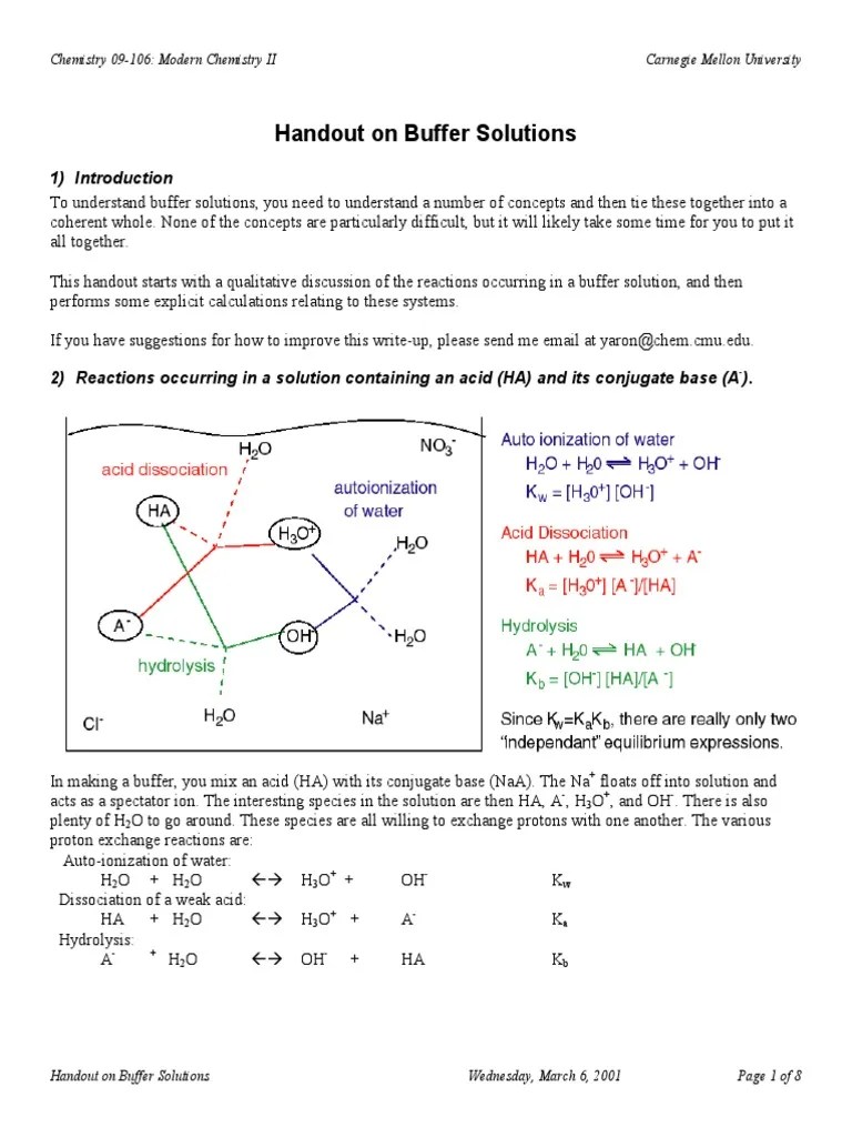 Handout On Buffer Solutions: 1) Introduction | PDF | Buffer Solution | Acid