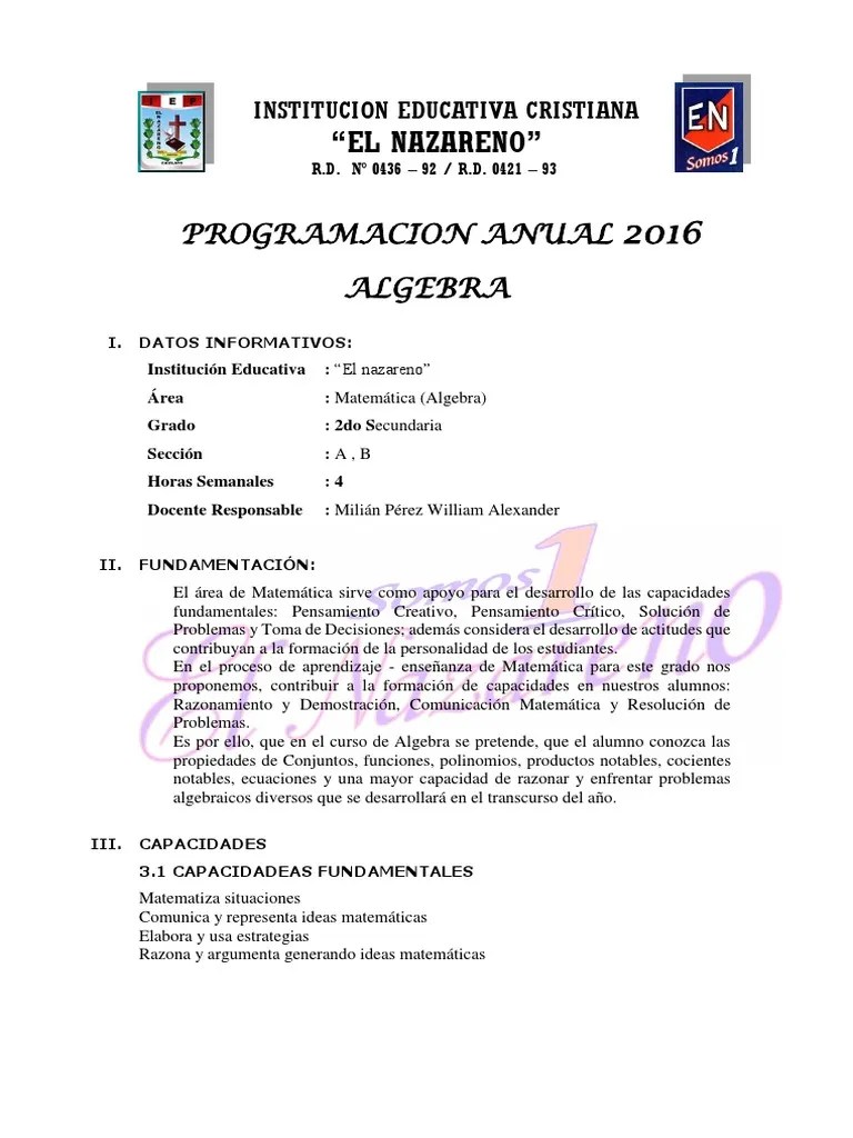 Algebra 2do | PDF | Enseñanza De Matemática | Ecuaciones