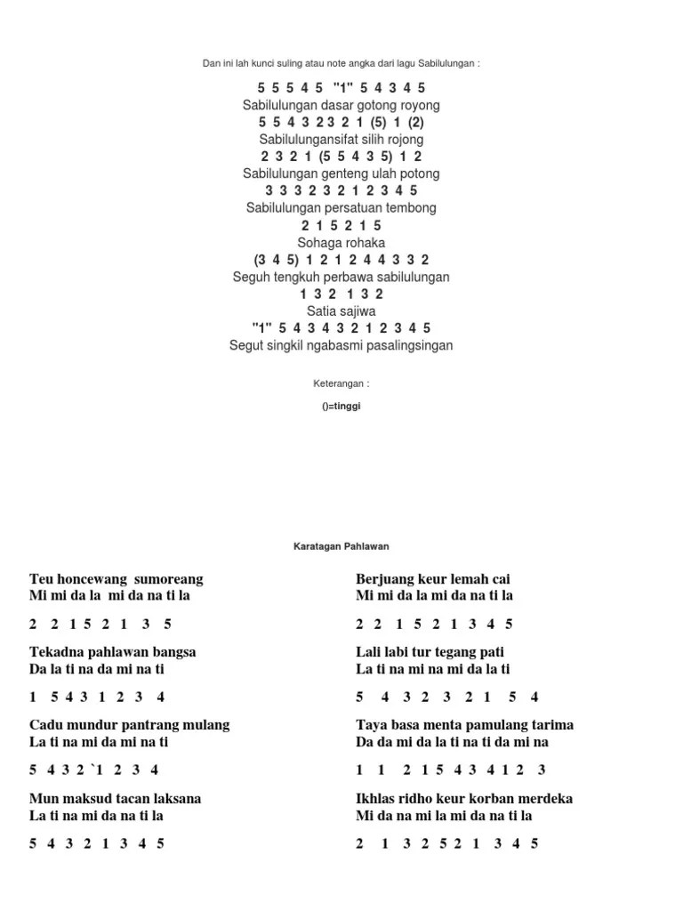 Dan Ini Lah Kunci Suling Atau Note Angka Dari Lagu Sabilulungan | PDF