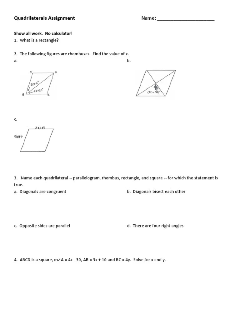 Quadrilaterals Assignment | Download Free PDF | Rectangle | Classical Geometry