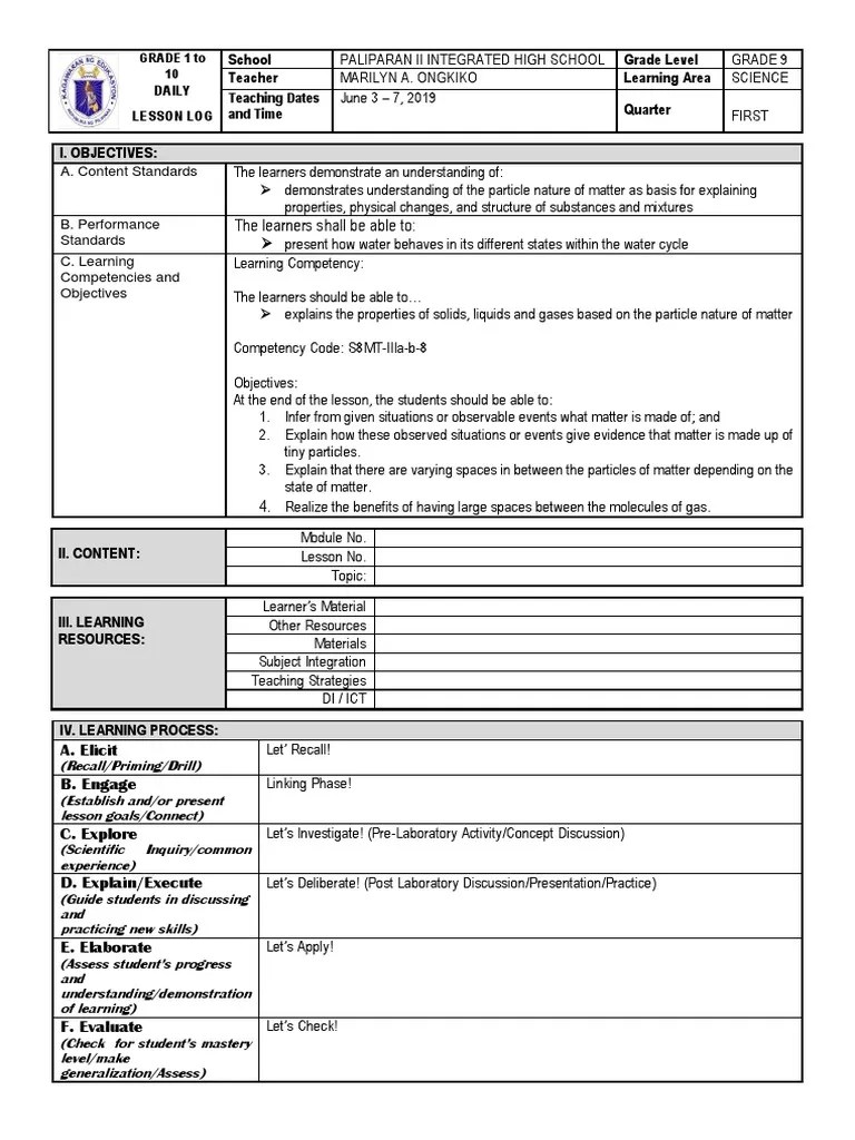 Early writing and science observation. 7e S Lesson Plan Template Pdf Matter Gases