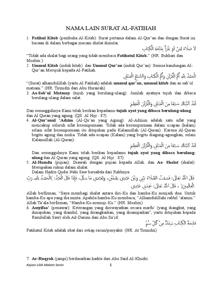 Nama Lain Al-Fatihah | PDF