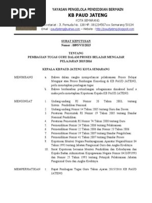 Belajar mengajar atau proses bimbingan konseling di ra miftahul hidayah, . Sk Pembagian Tugas Mengajar Paud Pdf