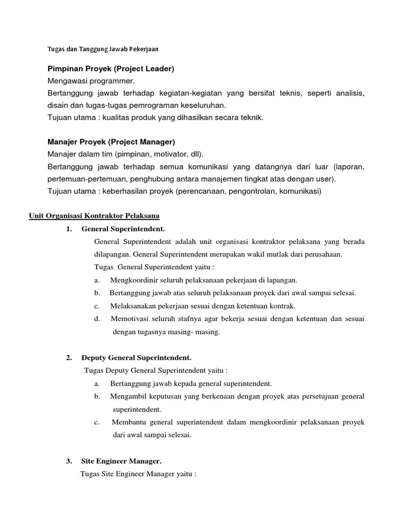 Tugas Dan Tanggung Jawab Pekerjaan | PDF