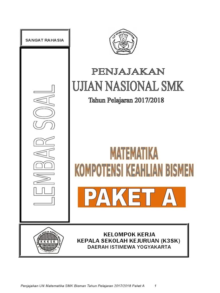Mari sukseskan us,usbn,unbk smkn 2 kediri. Soal Penjajakan Matematika Bismen Paket A Tp 17 18 Edit Pdf