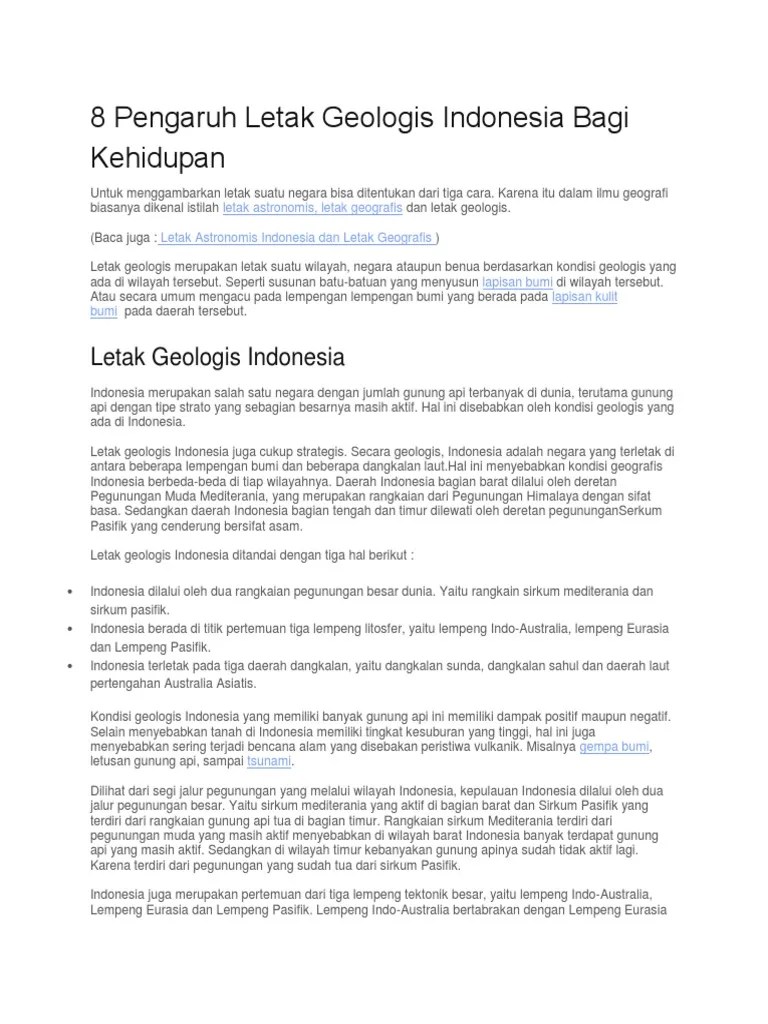 Sebutkan Pengaruh Letak Geologis Indonesia