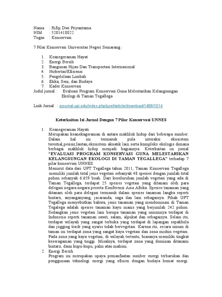 Konservasi terdiri atas tiga pilar, yakni (1) nilai dan karakter, (2) seni dan. 7 Pilar Konservasi Universitas Negeri Semarang Pdf