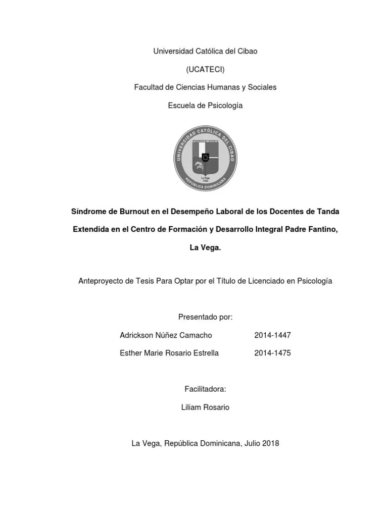 Síndrome De Burnout En El Desempeño Laboral De Los Docentes De Tanda Extendida En El Centro De ...