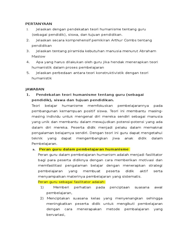 Pendekatan maslow melahirkan psikologi humanistik, yaitu manusia sebagai makhluk yang bebas, selalu bergerak maju, dan menekankan pada potensi individu. Diskusi M3 Kb04