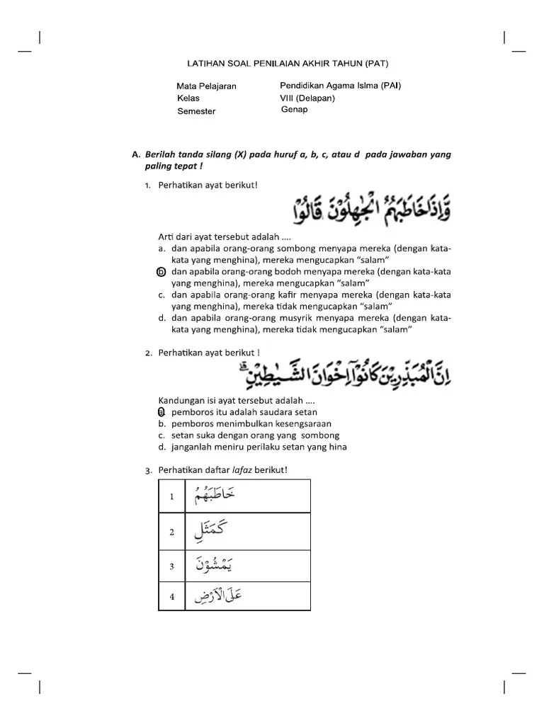 Soal Pai KLS 8 Kurtilas | PDF