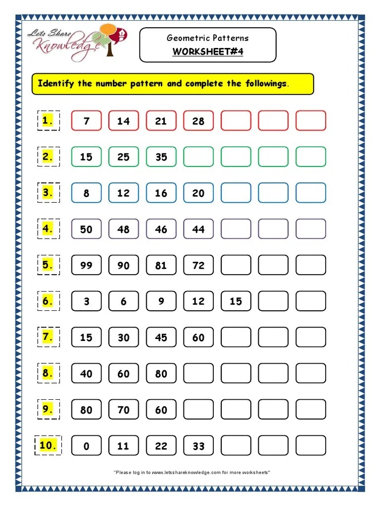 Created by teachers just for kindergartners' learning needs, our kindergarten shapes worksheets introduce students to shape names and forms, with activities to practice identifying, sorting, matching, and combining shapes. Grade 3 Maths Worksheets Geometry Geometric Patterns In Shapes Numbers 4 Pdf