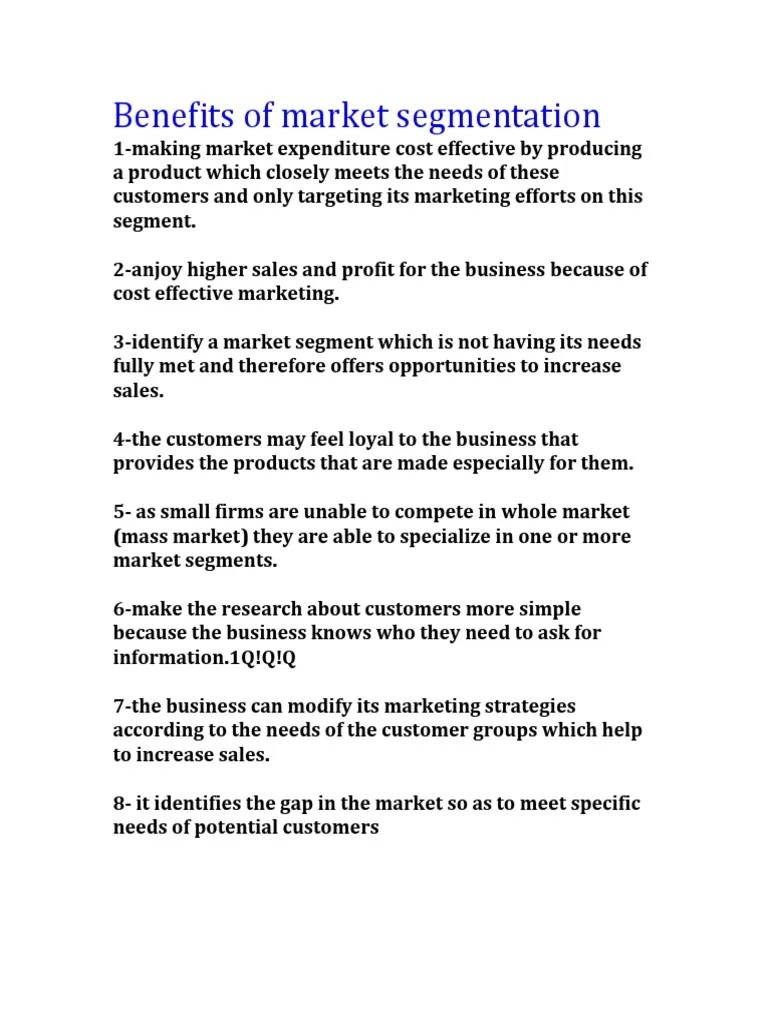 Benefits Of Market Segmentation | PDF | Market Segmentation | Marketing