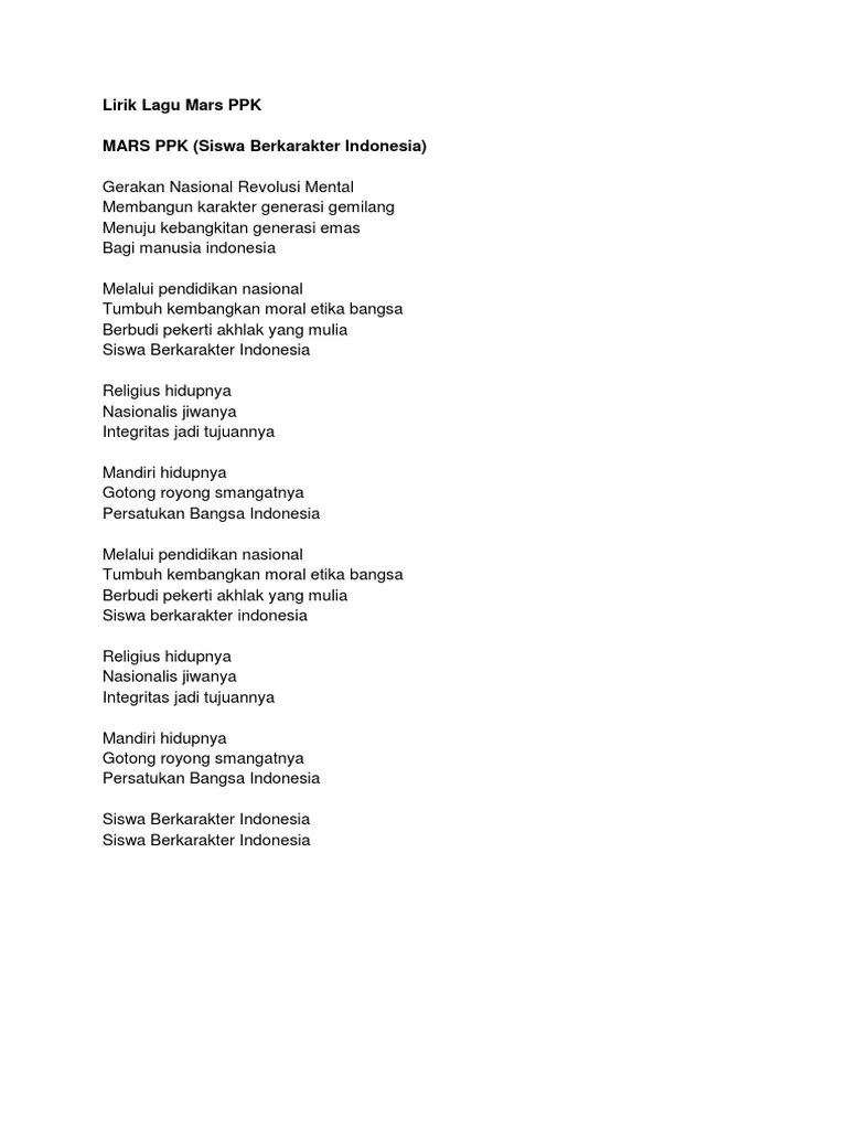 Download lagu dan video instrumen pendidikan karakter mp3 dapat kamu download secara gratis di. Lirik Lagu Mars Ppk Pdf