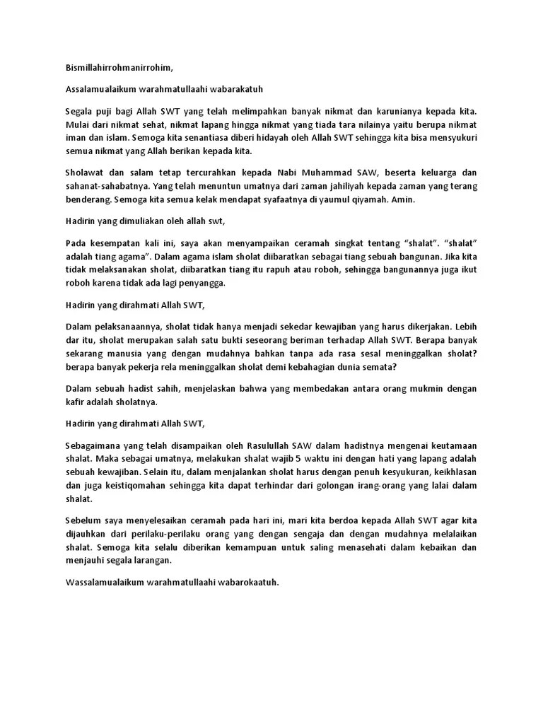 Pidato Singkat Tentang Sholat Itu Tiang Agama – Ilustrasi