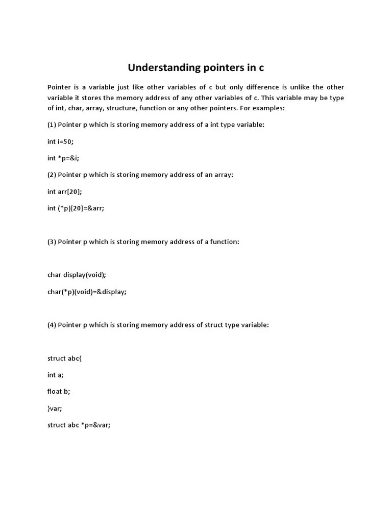 Understanding Pointers In C Very Important | PDF | Pointer (Computer ...