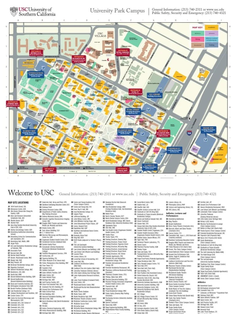 USC Campus Map And Key Guide PDF University Of Southern California 1