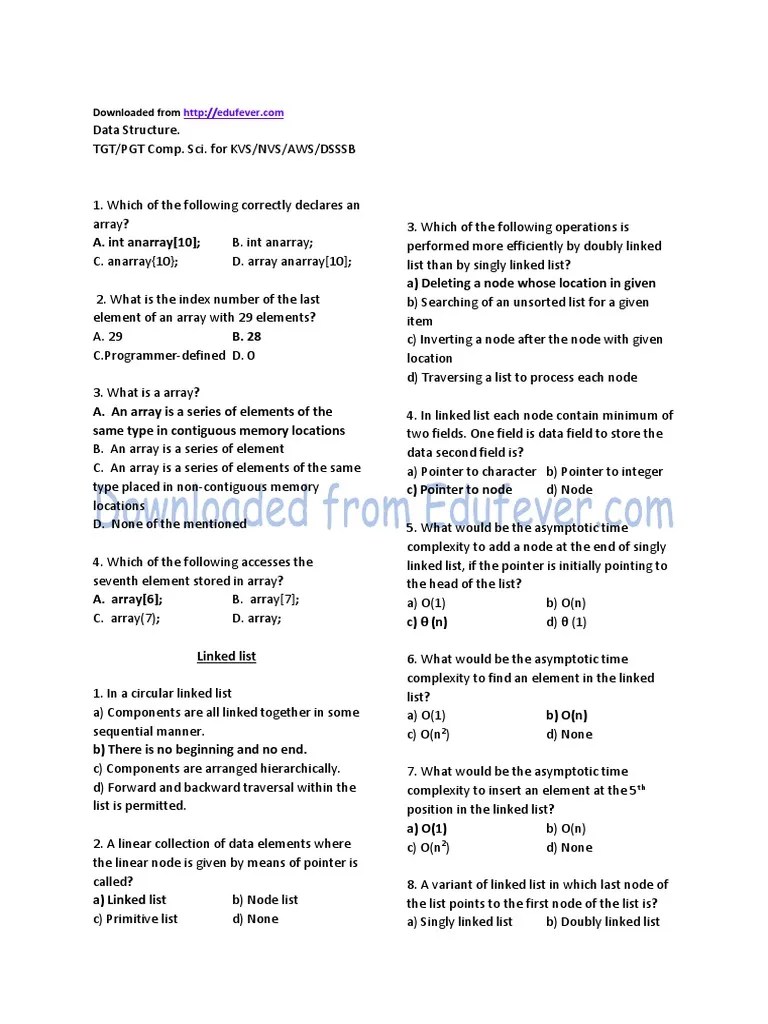 Data Structure Question Paper With Answer PDF | PDF | Array Data ...