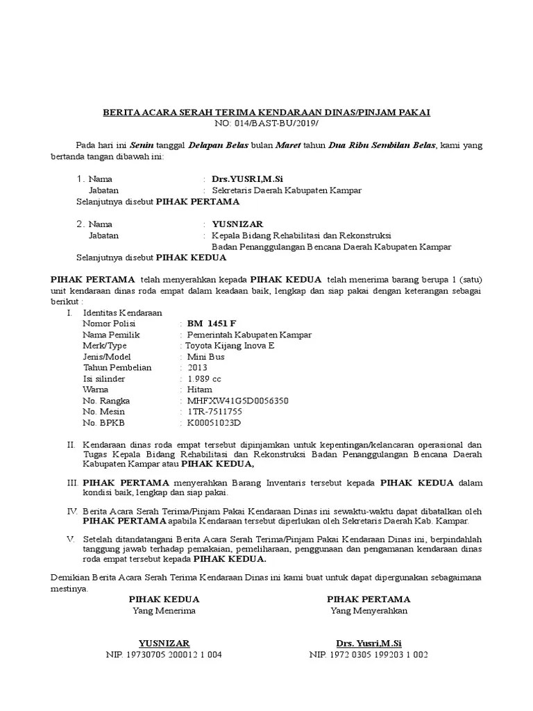 Contoh Surat Rental Mobil 