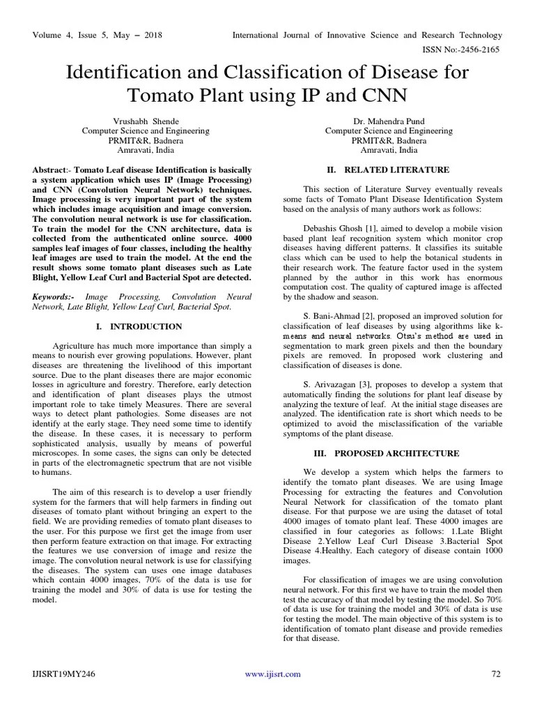 Identification And Classification Of Disease For Tomato Plant Using IP And CNN | PDF | Rgb Color ...