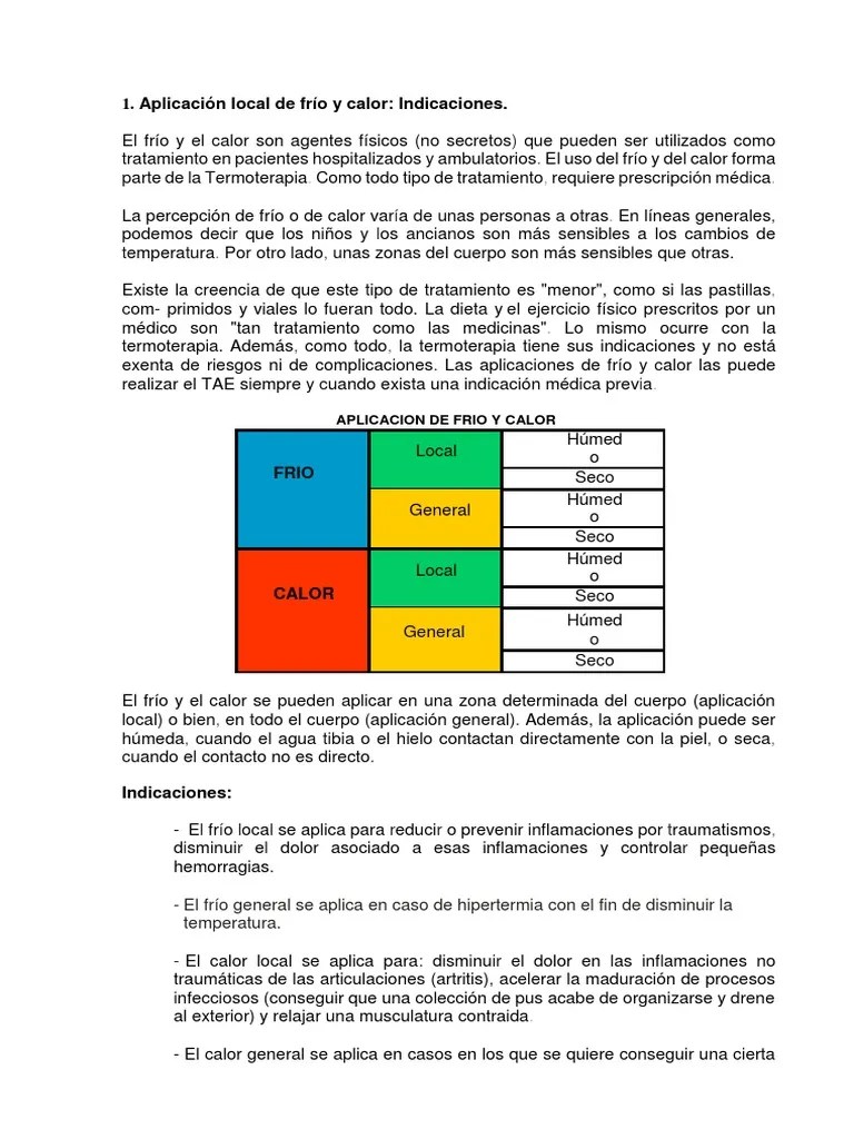 Aplicacion De Calor Y Frio | PDF | Calor | Vasodilatación