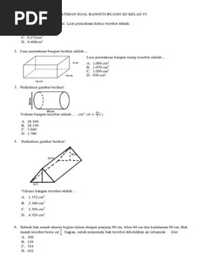 View kelas 5 (volume ruang).docx from fisika 1 at university of north sumatra. Soal Volume Bangun Ruang Kelas 5 Berbagai Ruang