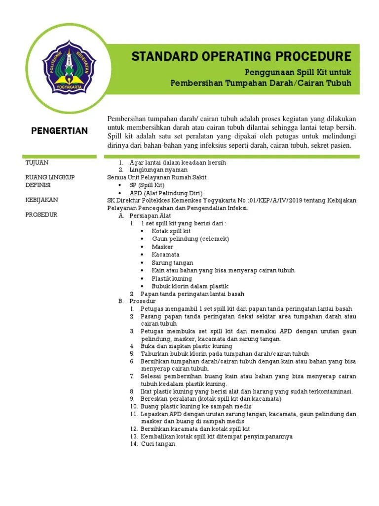 STANDAR OPERASI PEMBERSIHAN TUMPAHAN DARAH/CAIRAN TUBUH | PDF