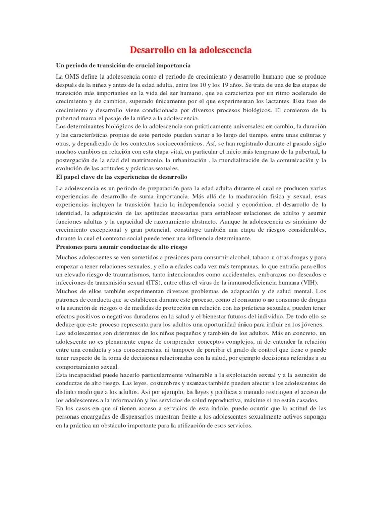 Desarrollo En La Adolescencia | PDF | Adultos | Adolescencia
