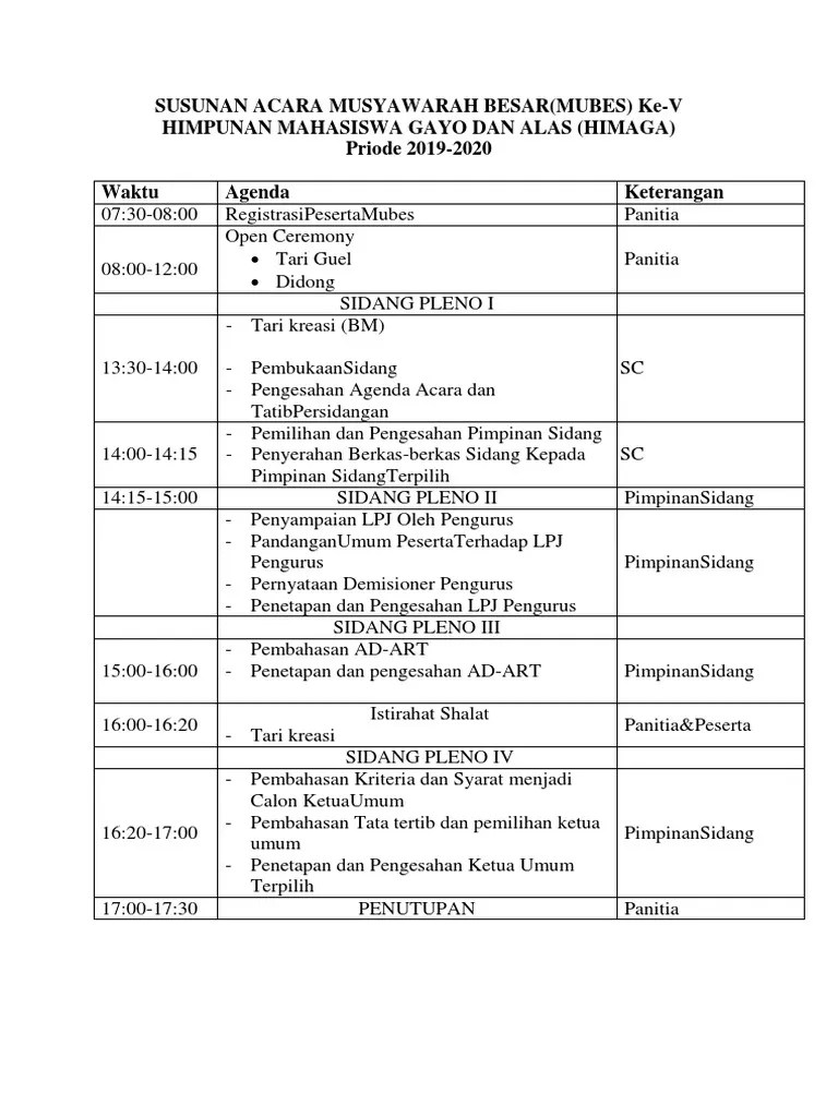 Susunan Acara Musyawarah Besar | PDF