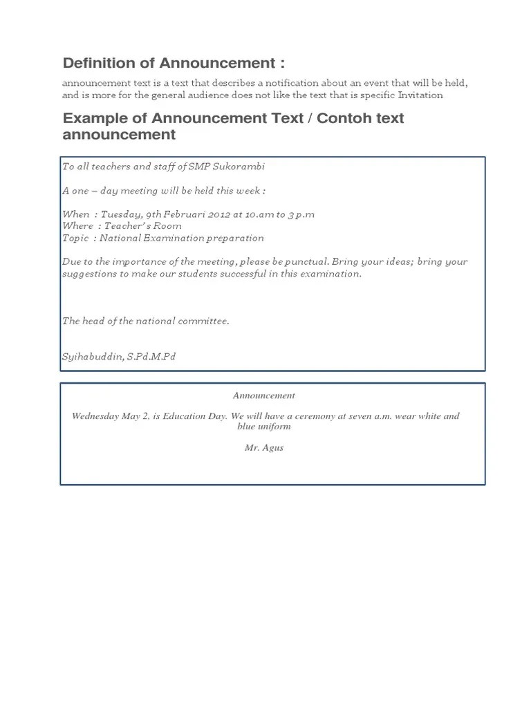 Definition of Announcement | PDF | Communication | Cognition
