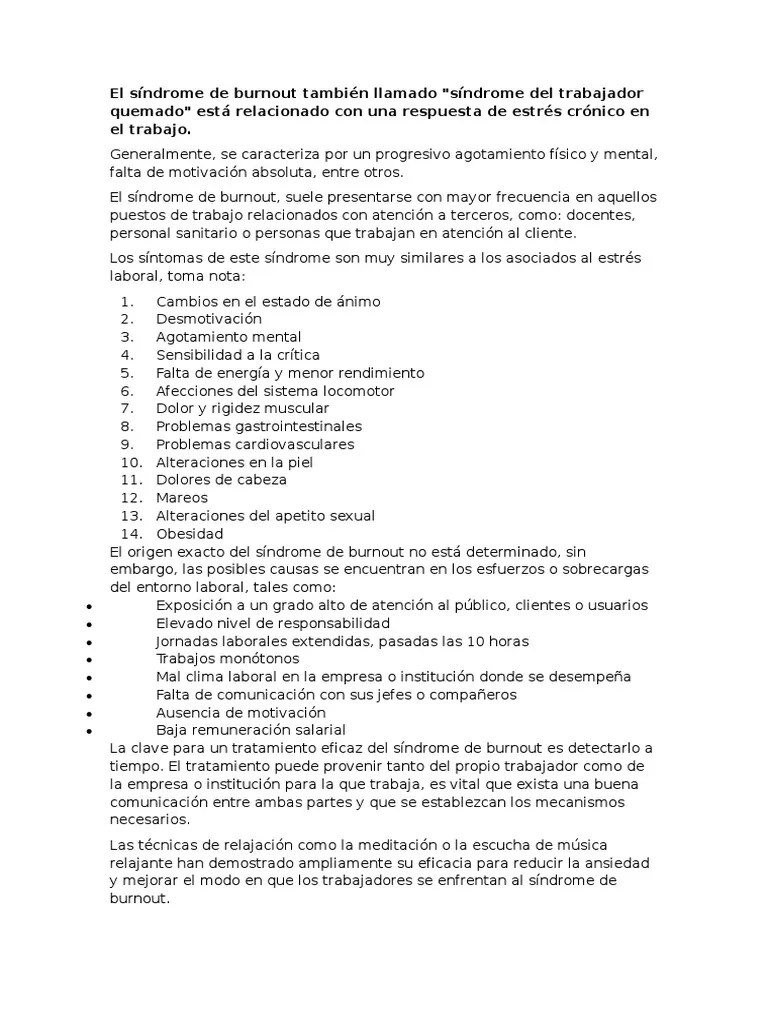 Sindrome Burnout | PDF | Burnout Ocupacional | Estrés (biología)
