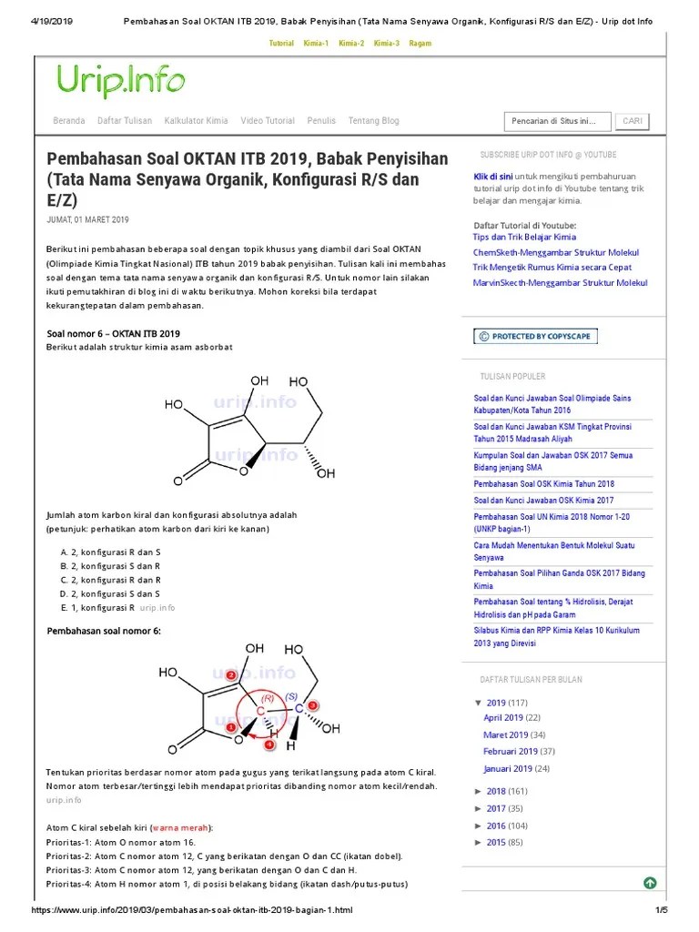 Download soal dan pembahasan ksn matematika sma tahun 2020 pdf matematika sma matematika kimia. Pembahasan Soal Oktan Itb 2019 Babak Penyisihan Tata Nama Senyawa Organik Konfigurasi R S Dan E Z Urip Dot Info