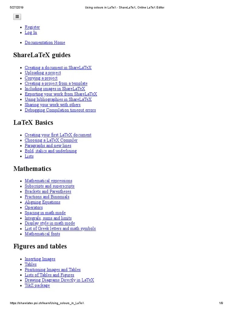 Using Colours In LaTeX - ShareLaTeX, Online LaTeX Editor | PDF | Typefaces | Citation