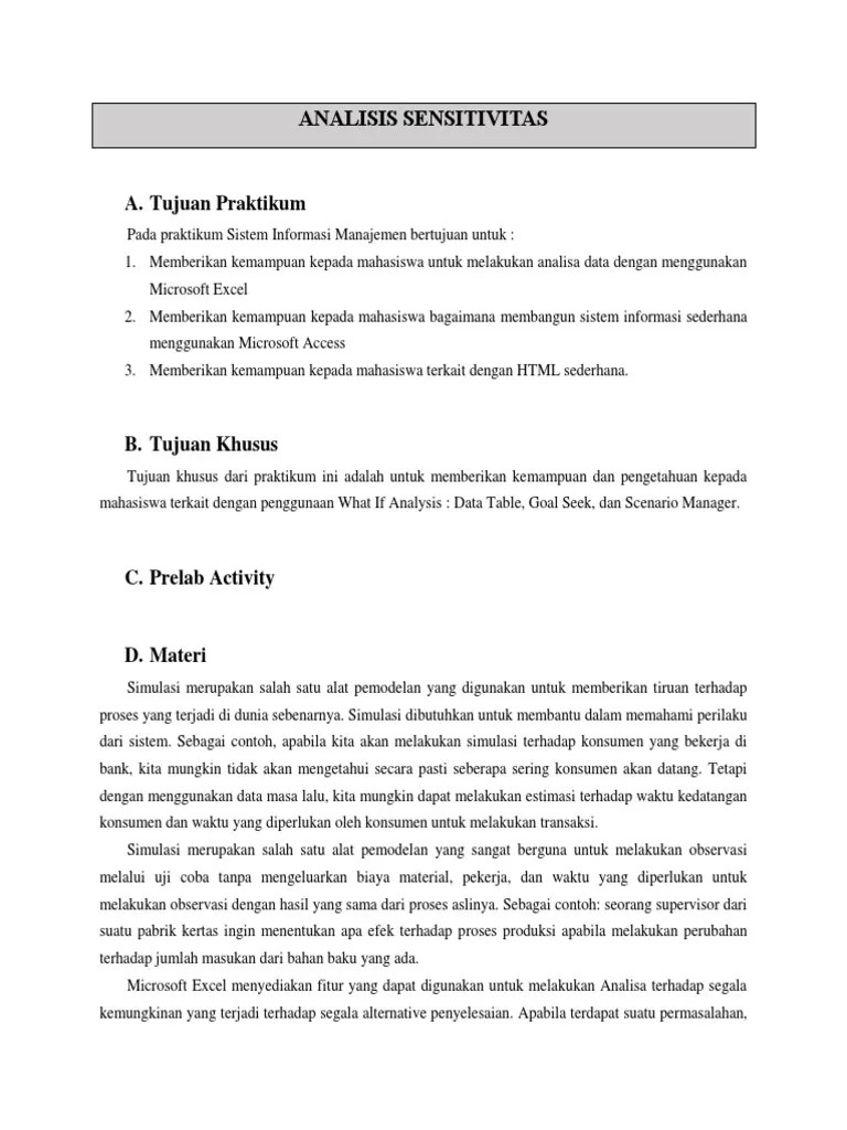Sensitivitas Analysis Dengan Microsoft Excel | PDF