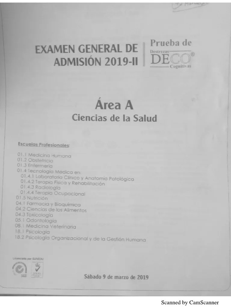 Examen De Admisión UNMSM 2019 II - Área A PDF | PDF