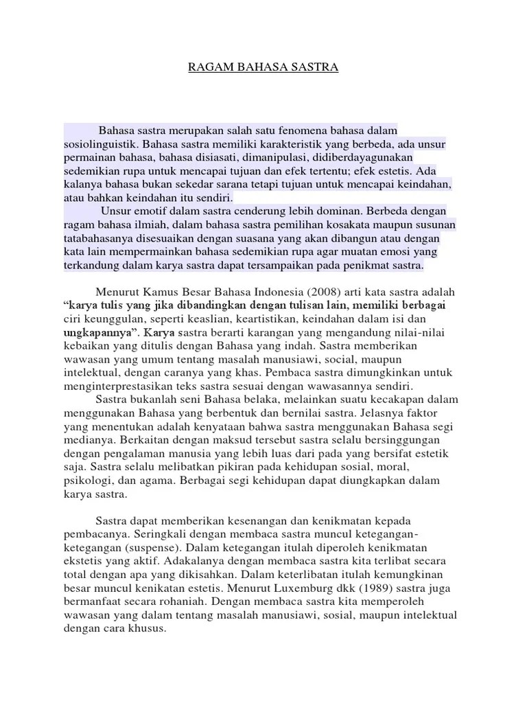 Ragam Bahasa Sastra | PDF