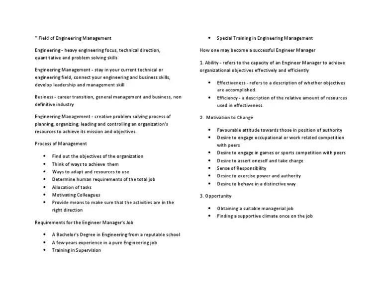 Field Of Engineering Management Docx Engineering Motivation