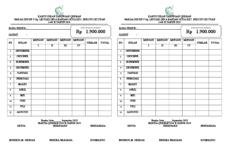 Contoh kartu nama panitia dan peserta. Kartu Iuran Tabungan Qurban 1439 H Pdf