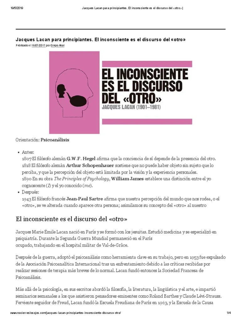 Jacques Lacan Para Principiantes. El Inconsciente Es El Discurso Del Otro | PDF | Mente ...