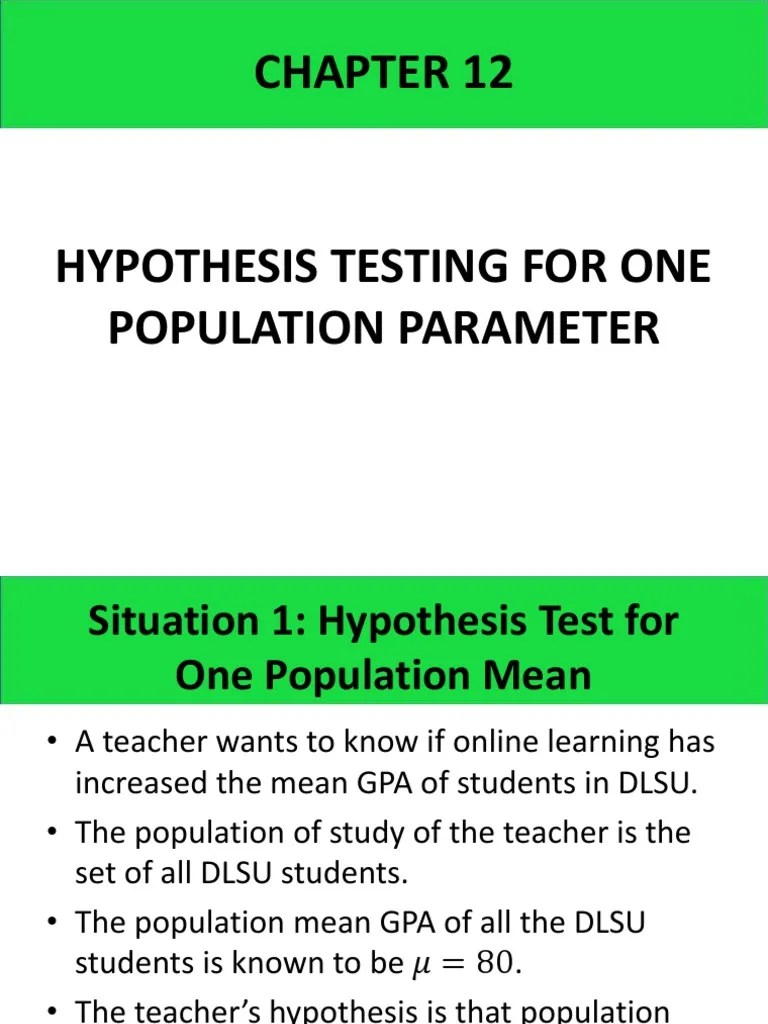 Chapter 12 - Hypothesis Testing For One Population Parameter PDF | PDF | Statistical Hypothesis ...