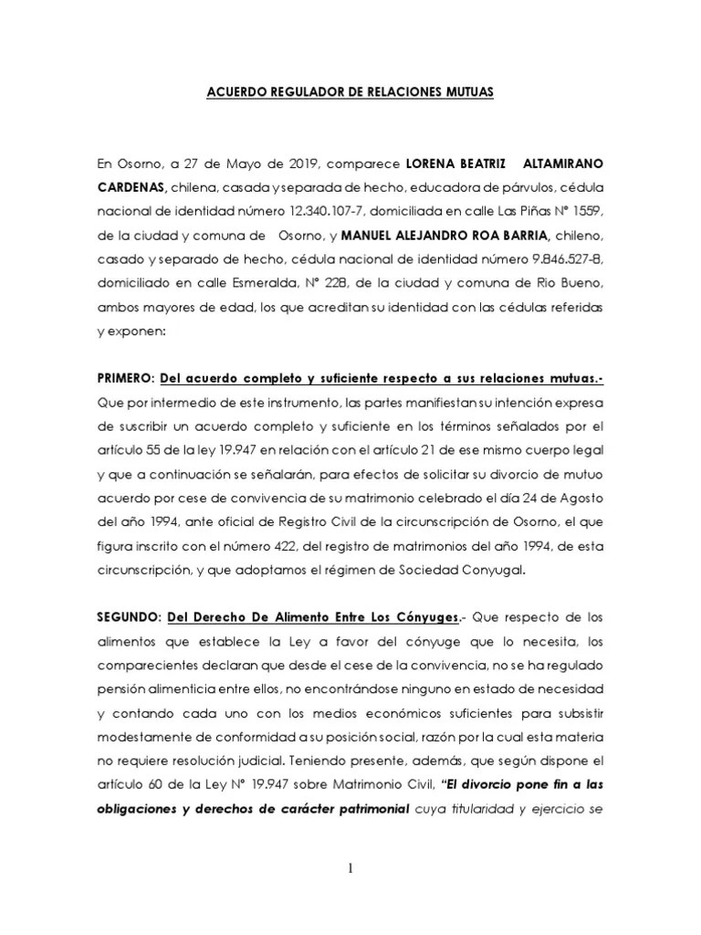 Acuerdo Regulador De Relaciones Mutuas | PDF | Matrimonio | Manutención ...