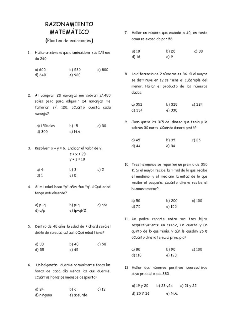 Examen Final De Razonamiento Matemático | PDF | Enseñanza De Matemática | Science