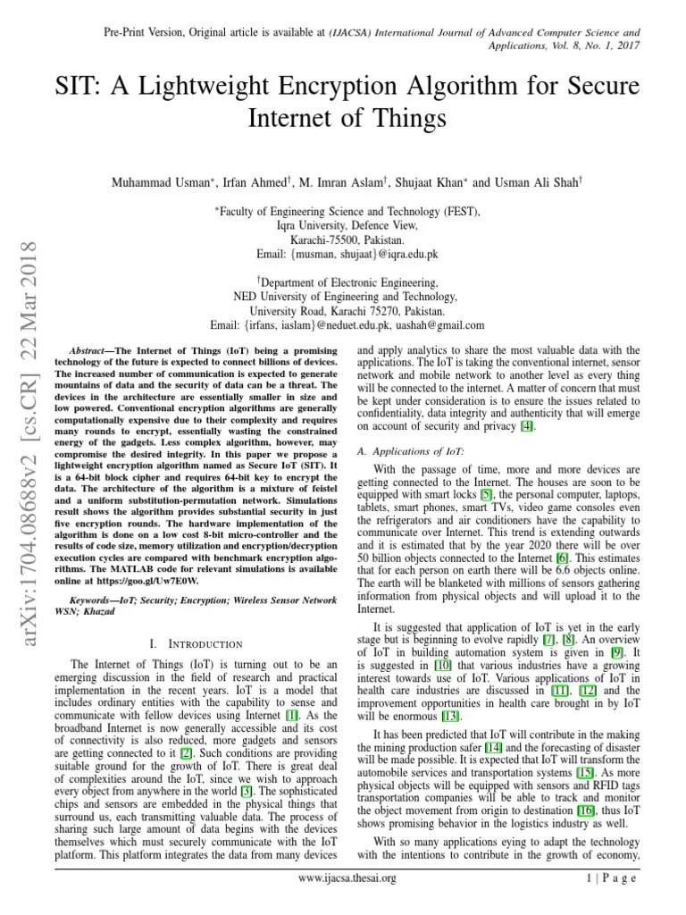 A Lightweight Encryption Algorithm IOT | PDF | Internet Of Things ...