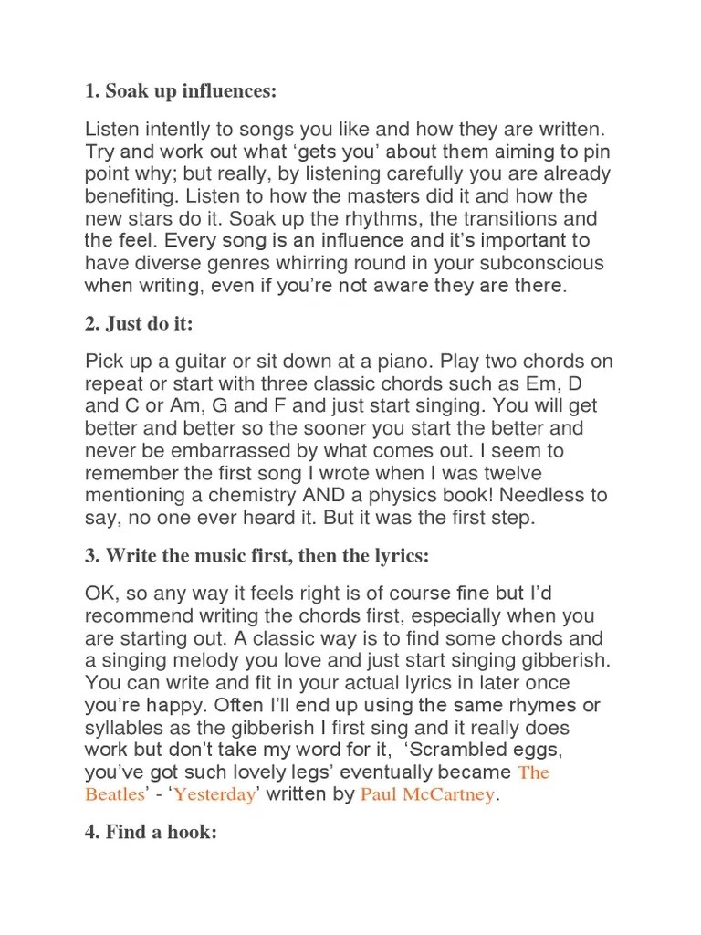Songwriting Handout | PDF | Refrain | Song Structure