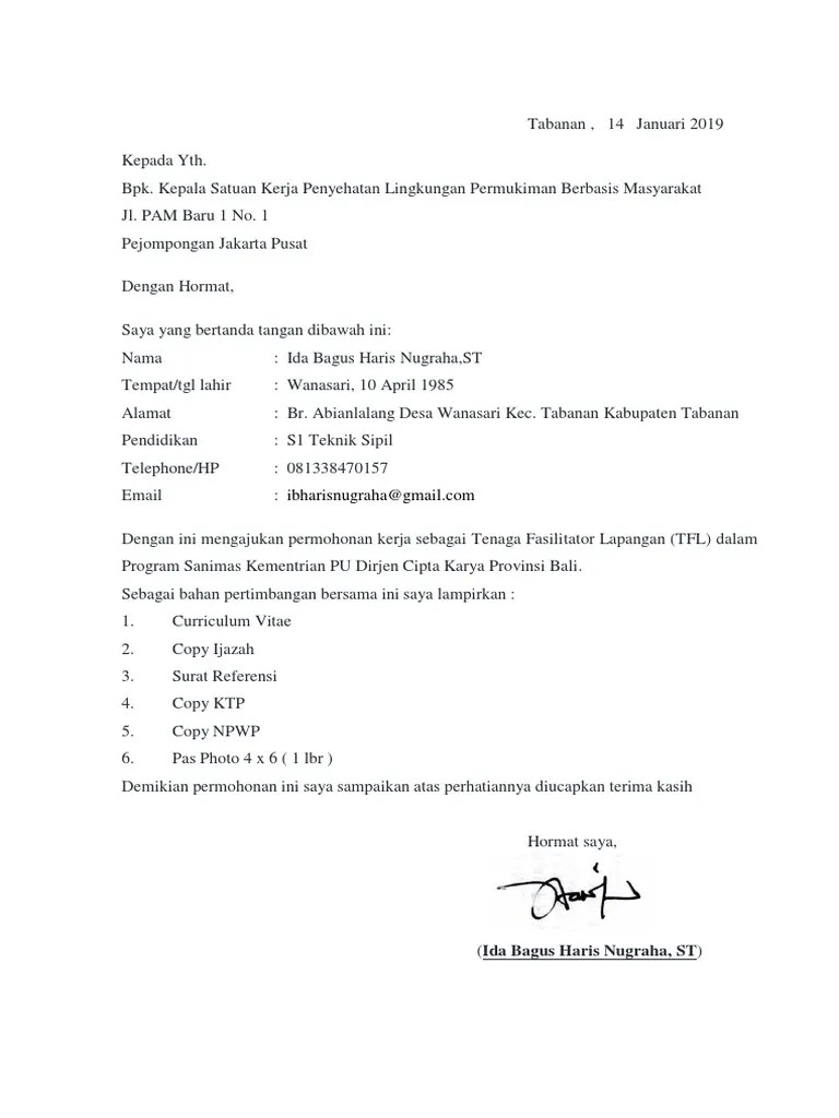 Contoh surat lamaran bisa diunduh di sini. Aplication Letter Surat Lamaran A N Ida Bagus Haris Nugraha St Pdf