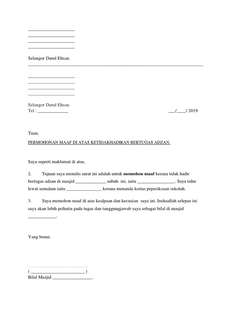 Justeru itu, saya memohon maaf di atas ketidakhadiran pelajar berkenaan. Surat Permohonan Maaf Rasmi Pdf