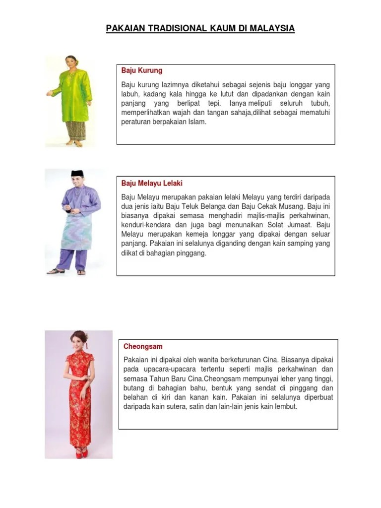 Pakaian melayu ini umumnya tidak mempunyai reka bentuk yang . Pakaian Tradisional Kaum Di Malaysia Pdf