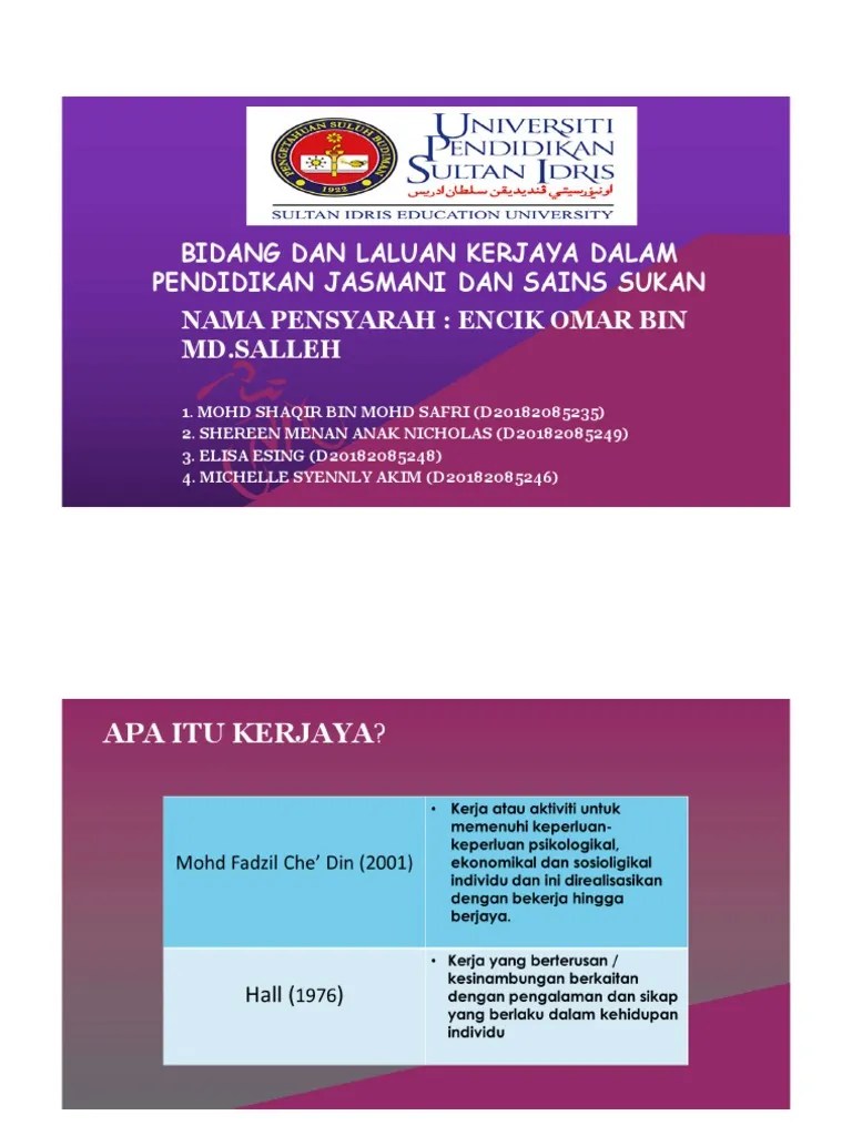 We did not find results for: Bidang Dan Laluan Kerjaya Dalam Pendidikan Jasmani Dan ...