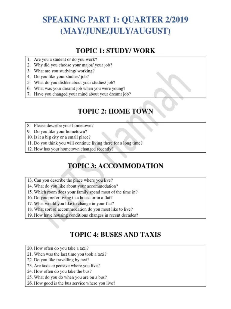 Ielts Speaking Parts 1,2,3 Quarter 2-2019 | PDF | Lie | Tourism
