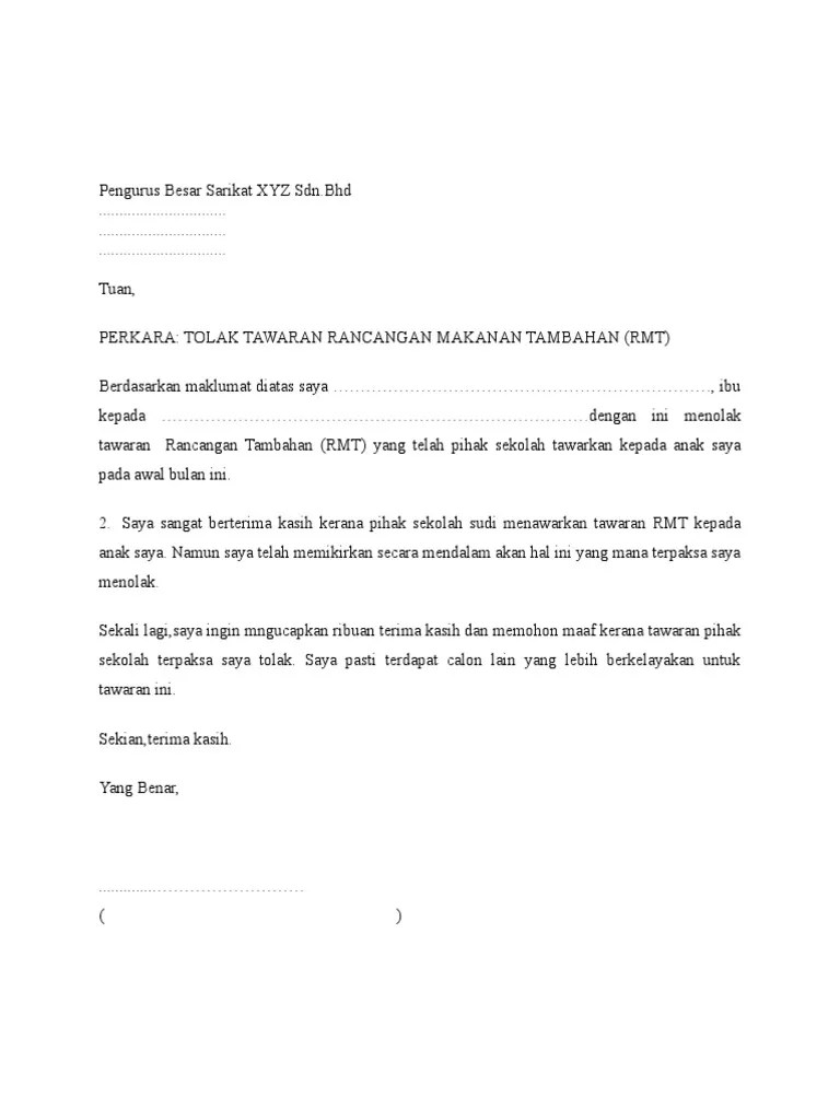 Berikut adalah contoh bagaimana dengan sopan menolak sebuah tawaran pekerjaan. Contoh Surat Tolak Tawaran Pdf